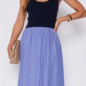 Black and Blue Striped Halter Dress